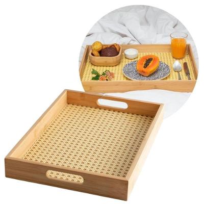 Bandeja Retangular Bambu Palha Trançada Premium Multiuso Amadeirado Fratelli