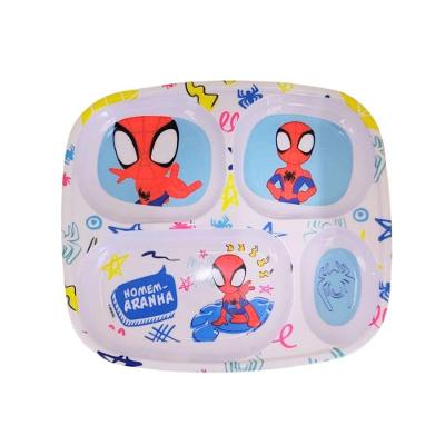 Prato Infantil Homem-aranha 4 Divisórias Melamina Vermelho Yangzi
