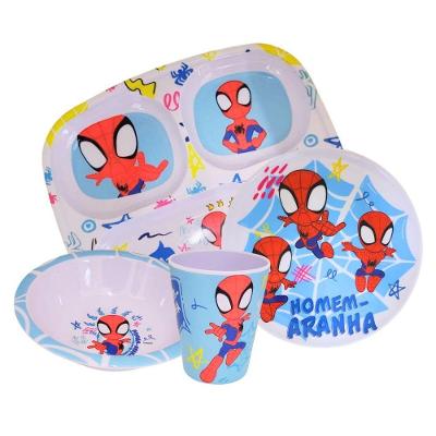 Kit Refeição Infantil Homem-aranha 4 Peças Melamina para Uso Diário Vermelho Yangzi