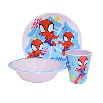 Kit Refeição Infantil Homem-Aranha Melamina 3 Peças Oficial Prato Copo Bowl Vermelho Yangzi