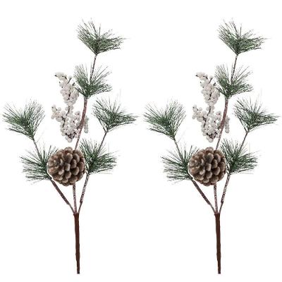 Galho Natalino Decorativo com Pinha e Berries Efeito Nevado 46cm Branco Yangzi