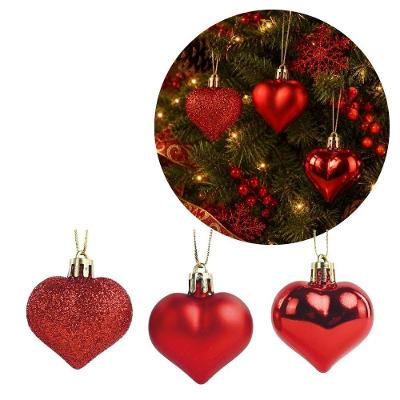 Enfeite Natalino para Árvore Kit 3 Pingentes Coração Vermelho Glitter Fosco e Brilho 4,5cm Yangzi