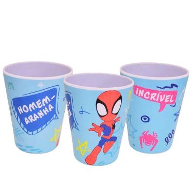 Copo Infantil Kit 3 Copos Homem-Aranha Melamina Reforçada 300ML Licenciado para Refeições Yangzi