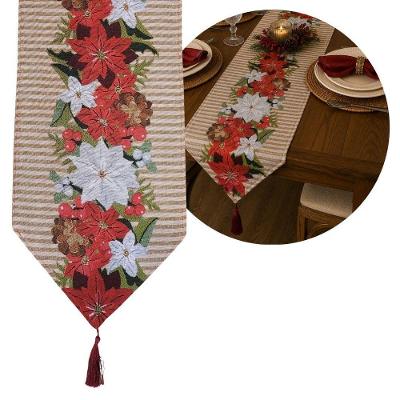 Caminho de Mesa Natalino Gobelin Luxo Estampa Bico de Papagaio 180x33cm Bege Yangzi