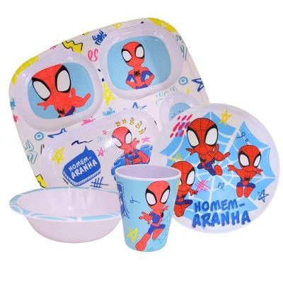 Kit Refeição Infantil Tuut com Prato Divisórias e Tigela Homem-Aranha Melamina Vermelho Yangzi