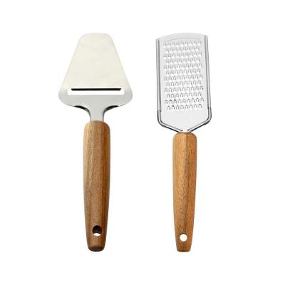 Jogo Cortador e Ralador de Queijo Mimo em Aço Inox e Madeira Acácia Design Elegante para Cozinha