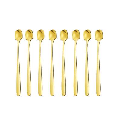 Jogo de Colheres Kit 2 Jogos Café Chá Cabo Longo Acabamento Dourado para Sobremesas e Bebidas