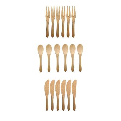 Kit 18 Mini Talheres Bambu Natural para Aperitivos e Doces Amadeirado Oikos