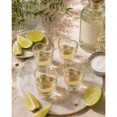 Jogo de Copos Shot Coração 50ML em Vidro com Borda Dourada para Festas e Decoração Dourado Lyor