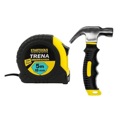 Kit de Ferramentas Martelo Unha 25mm + Trena 5m com Cabo Fibra Emborrachada e Trava Bivolt Startools