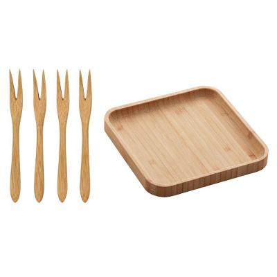 Bandeja e Garfos Bandeja Bambu Square 17cm para Petiscos em Bambu Natural Kit Sustentável Amadeirado