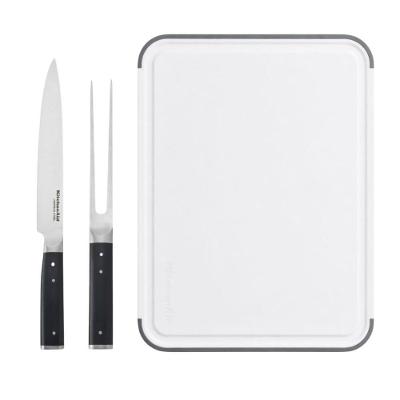 Conjunto Tábua de Corte Faca e Garfo Churrasco Polipropileno Antiderrapante Cozinha Branco