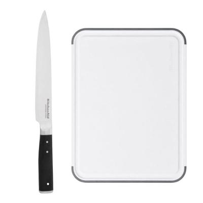 Conjunto Tábua e Faca Chef KA47 em Polipropileno Antiderrapante para Cozinha com Capa Protetora