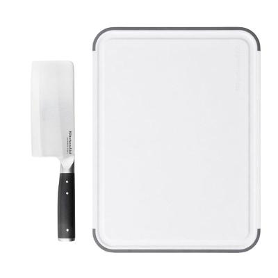 Conjunto Tábua e Cutelo KA49 para Carne Polipropileno Livre de BPA com Capa Protetora Cozinha Branco