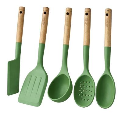 Jogo 5 Utensílios de Cozinha BS41080 em Madeira Ecológica e Silicone para Antiaderente Verde Baker's