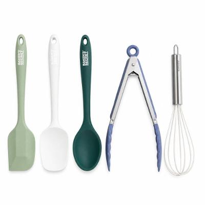 Jogo de 5 Utensílios BS41143 Silicone e Aço Inox Antiaderente Azul Baker 24CM