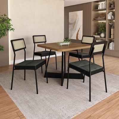Conjunto Sala de Jantar Filadelfia 4 Lugares Tampo MDP Preto 90CM Móveis Carraro