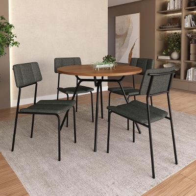 Conjunto Sala de Jantar Minna 4 Lugares com Cadeiras em Tecido Preto 98.5CM Móveis Carraro
