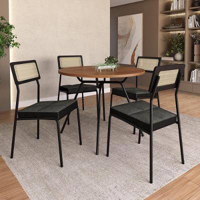 Conjunto Sala de Jantar Carolina 4 Lugares Tampo MDP Aço Preto 98.5CM Móveis Carraro