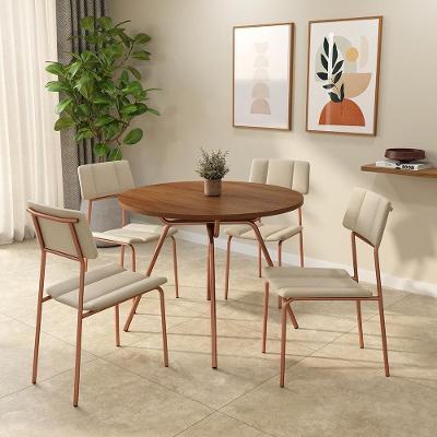 Conjunto Sala de Jantar Minna 4 Lugares Tampo MDP Estrutura Aço Rosê 98.5CM Móveis Carraro