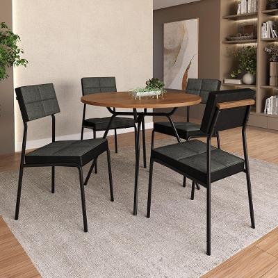 Conjunto Sala de Jantar Ilha Bella 4 Lugares Tampo MDP Estrutura Aço Preto 98.5CM Móveis Carraro