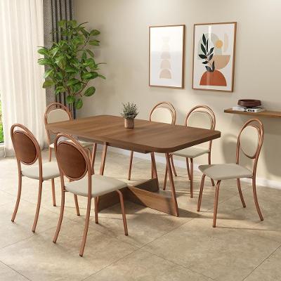 Conjunto Sala de Jantar Dara 6 Lugares Tampo MDP Estrutura Aço Rosê 160CM Móveis Carraro