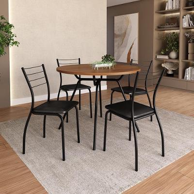 Conjunto Sala de Jantar Bogotá 4 Lugares Tampo MDP Aço Preto 98,5CM Móveis Carraro