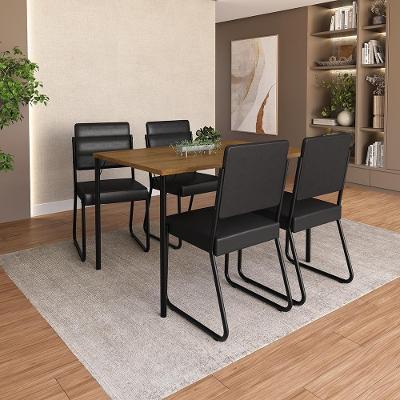 Conjunto Sala de Jantar Milano 4 Lugares Tampo MDP Preto 120CM Móveis Carraro