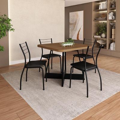 Conjunto Sala de Jantar Lili 4 Lugares Tampo MDP Cadeiras Tecido Premium Preto 90CM Móveis Carraro