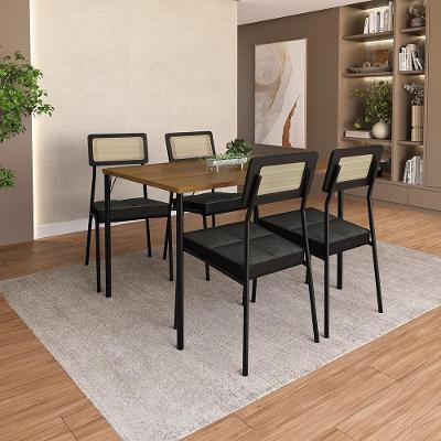Conjunto Sala de Jantar Sale 4 Lugares Tampo MDP Estrutura Aço Preto 120CM Móveis Carraro
