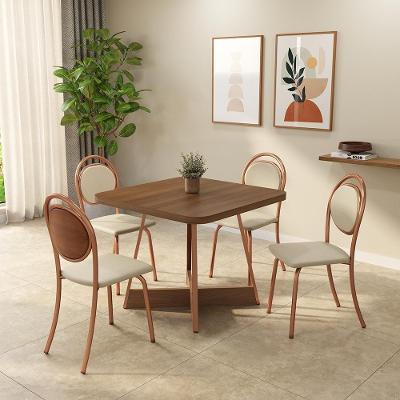 Conjunto Sala de Jantar Rubi 4 Lugares Tampo MDP Estrutura Aço Rosê 90CM Móveis Carraro
