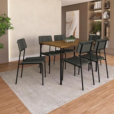 Conjunto Sala de Jantar Riviera 6 Lugares Tampo MDP Estrutura Aço Preto 120CM Móveis Carraro