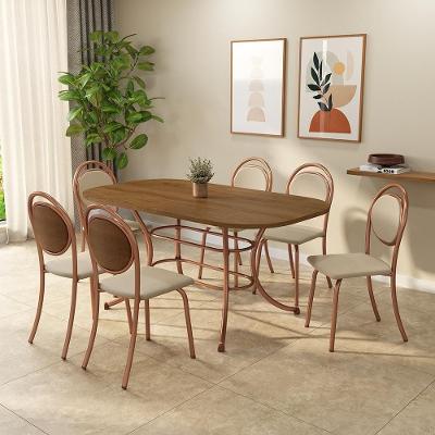 Conjunto Sala de Jantar San Diego Carraro 6 Lugares Tampo MDP Cadeiras Tecidos Premium Rosê 160CM