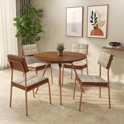 Conjunto Sala de Jantar Ilha Bella 4 Lugares Tampo MDP Cadeiras Tecidos Premium Rosê 98.5CM Móveis