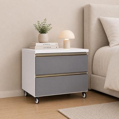 Mesa de Cabeceira Essenza 2 Gavetas MDF-MDP Moderno Branco Cinza Puro Luciane Móveis