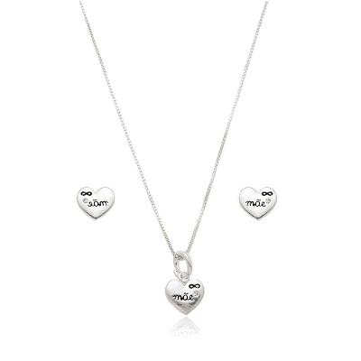 Conjunto de Joias Atraktiva Jóias Coração Mãe Prata 925 45cm Prata Feminino