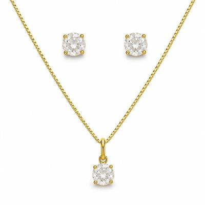 Conjunto Colar e Brincos Atraktiva Jóias Ponto e Luz 5mm Semijoia Banhada a Ouro 18k Dourado