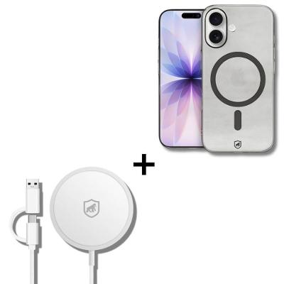 Kit Capa e Carregador Wireless Gshield Crystal Slim Titanium para Iphone 17 15W Acrílico Titânio 1