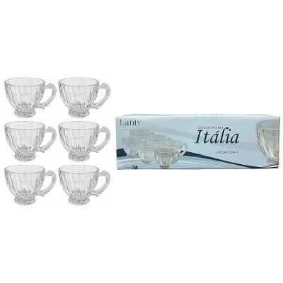 Jogo de Xícaras Itália 200ml Vidro Alça Ergonômica Café Chá Transparente Ke Home 9CM 6 Peças