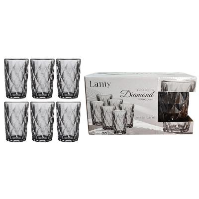 Jogo de Copos Diamond 6 Peças 350ML Vidro Relevo Diamante para Cozinha Cinza Ke Home