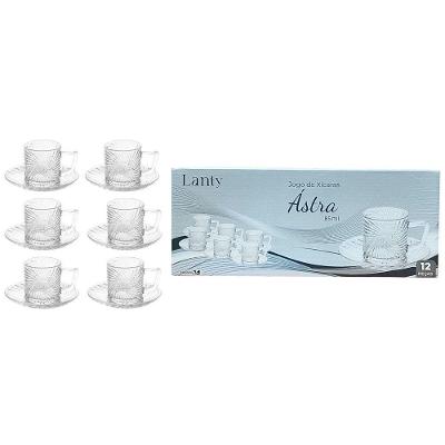Jogo com 6 Xícaras e 6 Pires Astra 12 Peças Vidro para Café da Manhã Transparente Ke Home