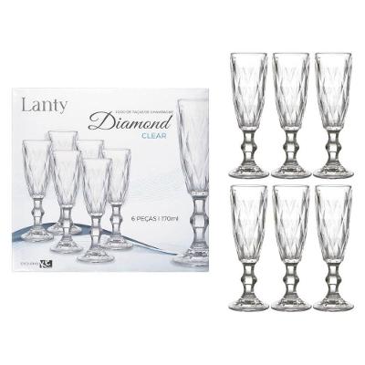 Jogo de Taças Diamond Clear 6 Peças 170ml Vidro Elegante Resistente para Jantar Transparente Ke Home