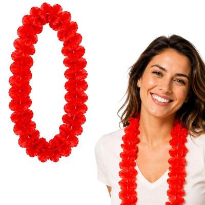 Colar Havaiano Hula em Poliéster e Plástico 60cm 120cm Vermelho e Colorido Extra Festas