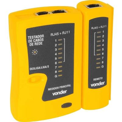 Testador de Cabos de Rede 3870111245 para RJ11 RJ12 e RJ45 Preto Vonder