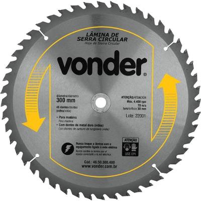 Lâmina de Serra Circular 4650300480 com Dentes de Metal Duro Vídea Cinza Vonder 300MM X 30MM