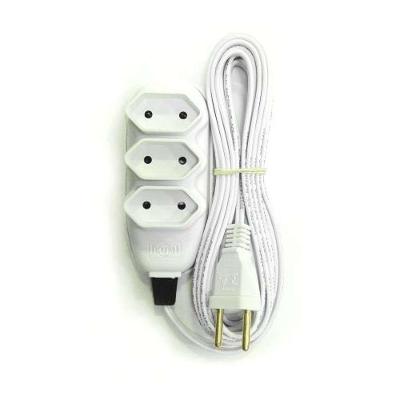 Extensão Tripla Extensão Tripla 3 Tomadas Cabo 5M 2P 10A Bivolt Branco Ilumi Materiais Elétricos