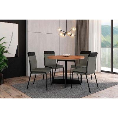 Conjunto de Jantar Átria 4 Lugares Tampo MDF Assento Estofado Preto 100CM Móveis Carraro