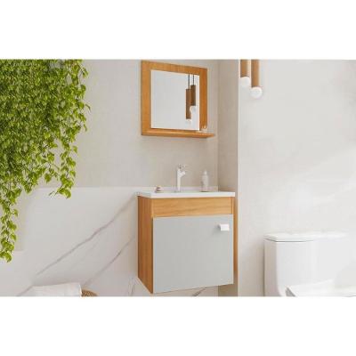 Armário Banheiro Iris C Cuba Espelho 3 Portas MDF 44CM Cinza MGM