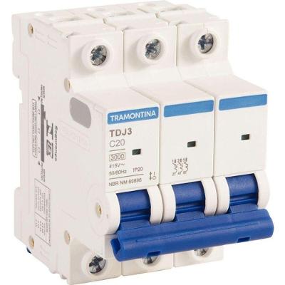 Minidisjuntor TDJ3 3 P 20A 3 KA Curva C com Proteção e Janela de Inspeção Tramontina