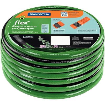 Mangueira MANG JARD FLEX ESP LIST C-ENG 10M com Esguicho e Engate Verde e Preta Tramontina